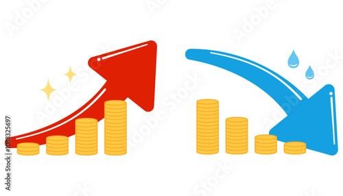 お金の増減　資産運用　イラストセット