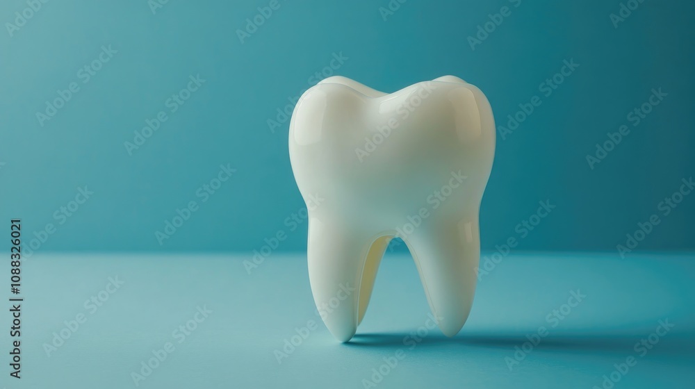 White dental tooth model on a solid blue background, symbolizing oral health and hygiene with a clean and modern aesthetic. White dental tooth model on a solid blue background, symbolizing oral health and hygiene with a clean and modern aesthetic.