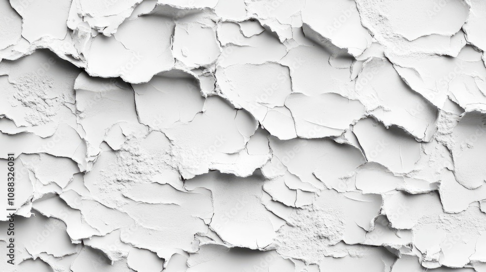 Rough white plaster wall with cracked texture and peeling layers, showcasing a distressed and weathered appearance. Rough white plaster wall with cracked texture and peeling layers, showcasing a distressed and weathered appearance.