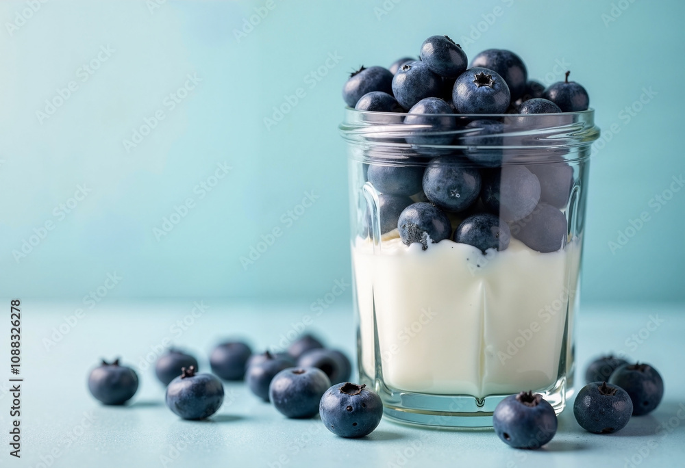 Blueberry smoothie layered with creamy yogurt in a refreshing setting Blueberry smoothie layered with creamy yogurt in a refreshing setting