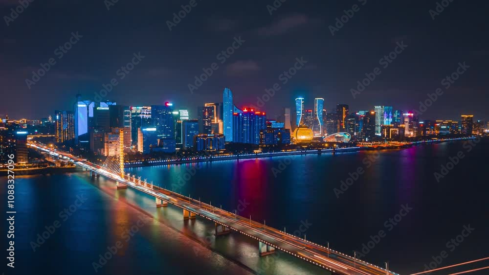 4K aerial photography forward time-lapse Hangzhou Sanqiao CBD traffic lane