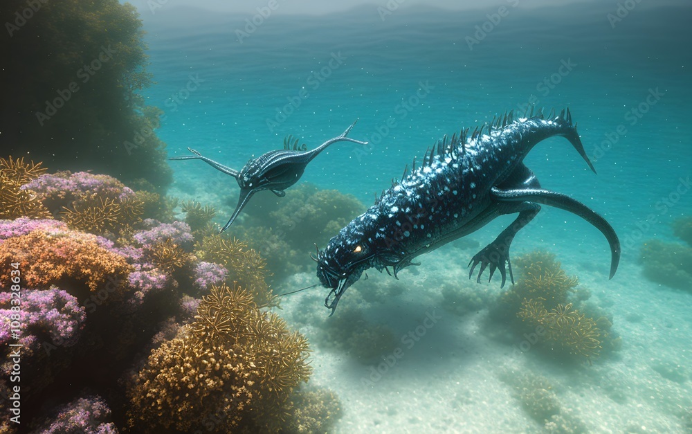 Fototapeta premium Prehistoric Sea Creatures Adventure - Exploring the Unknown Underwater World