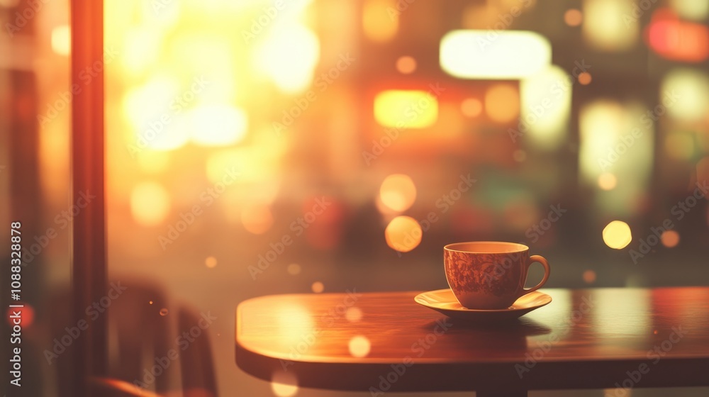 Cozy coffee cup on a wooden table in a warm cafe, enhanced by vintage tones and soft bokeh lighting creating an inviting ambiance. Cozy coffee cup on a wooden table in a warm cafe, enhanced by vintage tones and soft bokeh lighting creating an inviting ambiance.