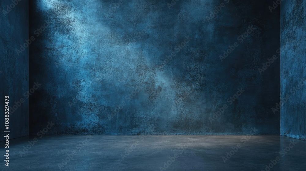Cement studio with a striking blue backdrop and dark showroom ambiance, perfect for highlighting products and creating a dramatic display. Cement studio with a striking blue backdrop and dark showroom ambiance, perfect for highlighting products and creating a dramatic display.