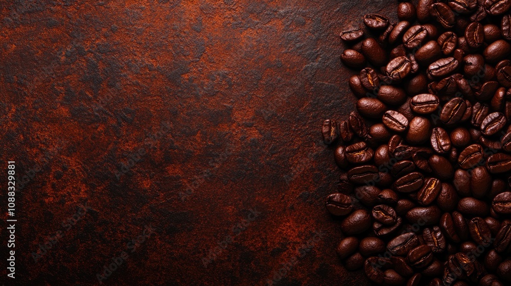 Close-up view of freshly roasted coffee beans arranged on a dark stone background, offering a rich texture and space for promotional text or branding. Close-up view of freshly roasted coffee beans arranged on a dark stone background, offering a rich texture and space for promotional text or branding.