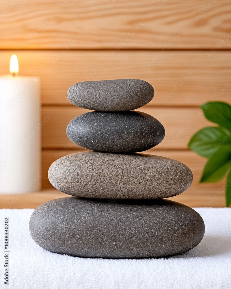 Fototapeta premium Spa Stones Stack Wellness Serenity Balance Relaxation Zen Massage Therapy Peace Tranquility Calm