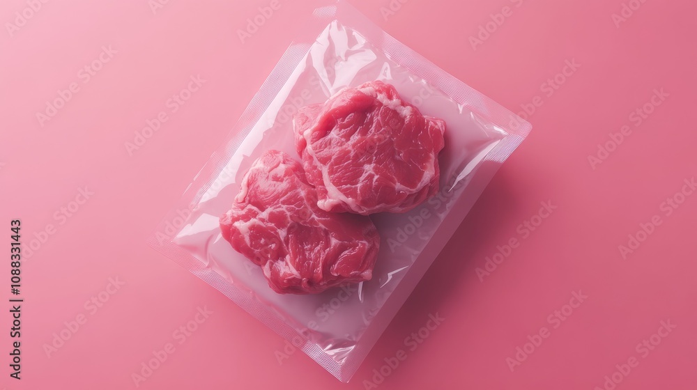 Biologically Suitable Raw Pet Food Concept Featuring Two Packaged Portions of Frozen Meat on a Soft Pink Background Biologically Suitable Raw Pet Food Concept Featuring Two Packaged Portions of Frozen Meat on a Soft Pink Background