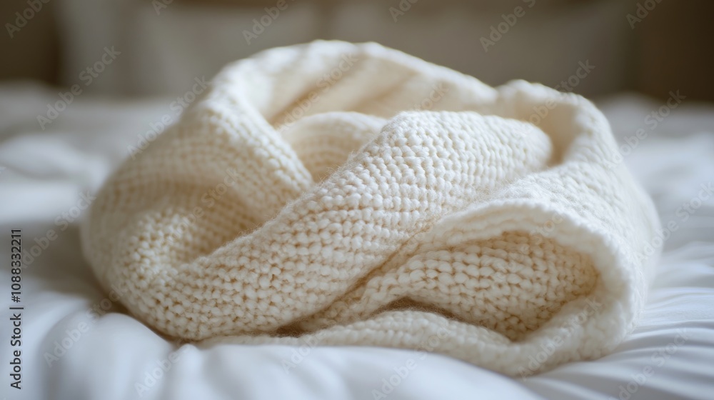 Neatly Folded Soft White Baby Blanket on Bed with Subtle Texture and Cozy Appearance Neatly Folded Soft White Baby Blanket on Bed with Subtle Texture and Cozy Appearance