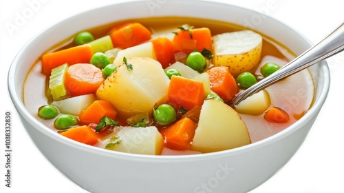 A bowl of hearty vegetable stew with potatoes, carrots, celery