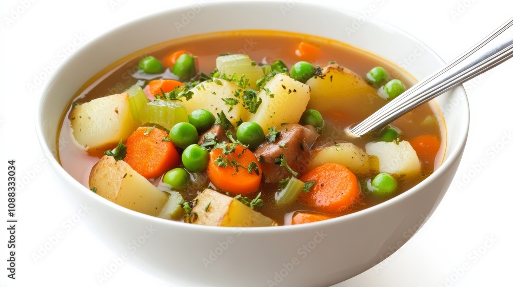 A bowl of hearty vegetable stew with potatoes, carrots, celery A bowl of hearty vegetable stew with potatoes, carrots, celery