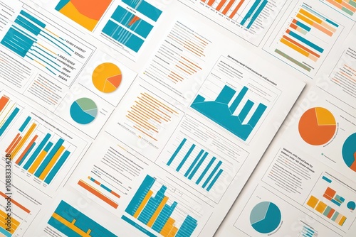 Business data sheets, pie charts and bar graphs, flat design illustration photo