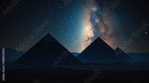 Majestic Pyramids Under a Starry Night Sky at Dusk