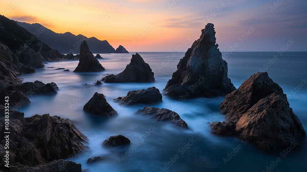 Dramatic Coastal Rock Formations at Sunset
Dramatic Coastal Rock Formations at Sunset