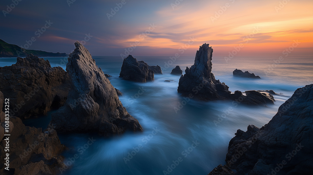 Dramatic Coastal Rock Formations at Sunset
Dramatic Coastal Rock Formations at Sunset