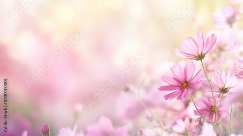 Soft focus bokeh effects in a vibrant pink wildflower field, highlighting the beauty of spring and summer, with a serene and dreamy atmosphere.