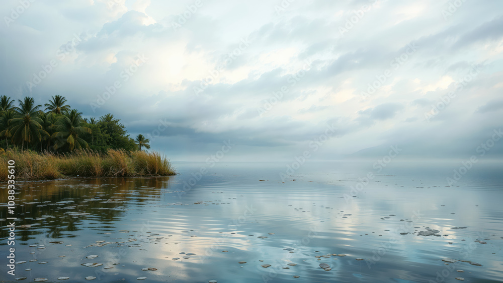 Obraz premium Tranquil Seascape With Reflections Of Clouds And Calm Waters