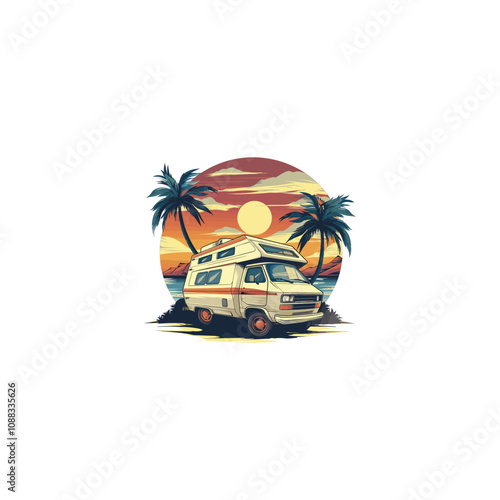 Camper van adventure logo icon design vector illustration