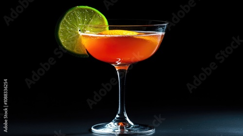 Wallpaper Mural Refreshing strawberry cocktail garnished with lime and orange, elegantly served in a sleek glass, exuding vibrant colors against a dark background. Torontodigital.ca