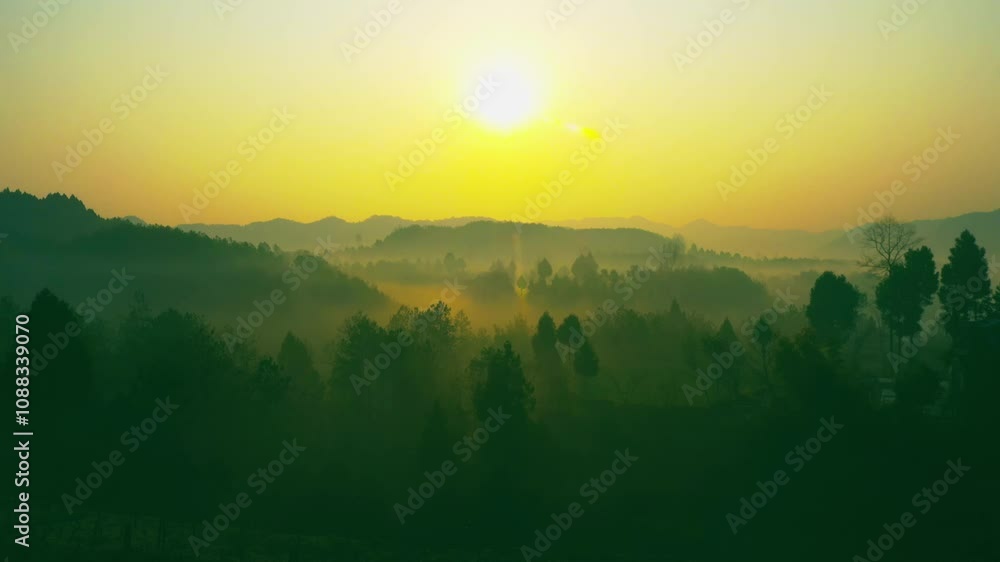 4K Aerial shot early morning beautiful mountain forest cloudy video clip