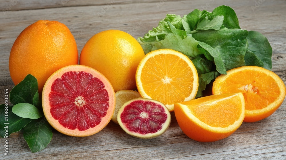 Vibrant citrus fruits including oranges and grapefruits displayed on a rustic wooden table, highlighting fresh and healthy ingredients for a nutritious diet. Vibrant citrus fruits including oranges and grapefruits displayed on a rustic wooden table, highlighting fresh and healthy ingredients for a nutritious diet.