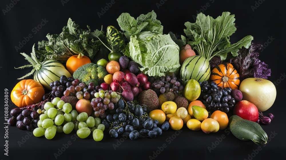 Vibrant display of fresh fruits and vegetables showcasing a rich variety of colors and textures, emphasizing the abundance of nature for healthy, nutritious living. Vibrant display of fresh fruits and vegetables showcasing a rich variety of colors and textures, emphasizing the abundance of nature for healthy, nutritious living.