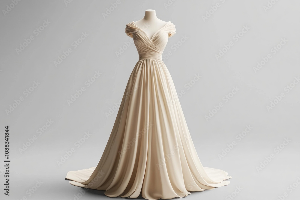 Elegant wedding dress with long train and V-neckline. Elegant wedding dress with long train and V-neckline.