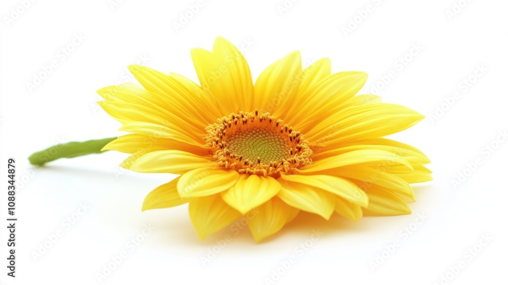 Vibrant yellow sunflower with intricate petals and a detailed center, elegantly displayed against a clean white background. Vibrant yellow sunflower with intricate petals and a detailed center, elegantly displayed against a clean white background.
