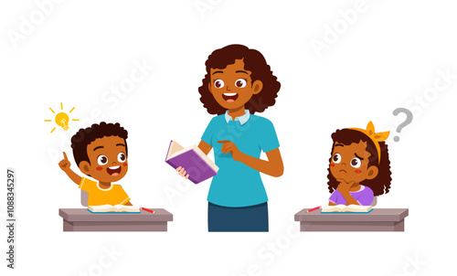 little kid raise hand to answer the teacher question