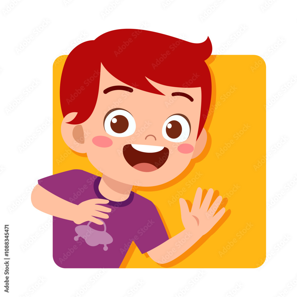 kid happy smile greet and waving hand kid happy smile greet and waving hand