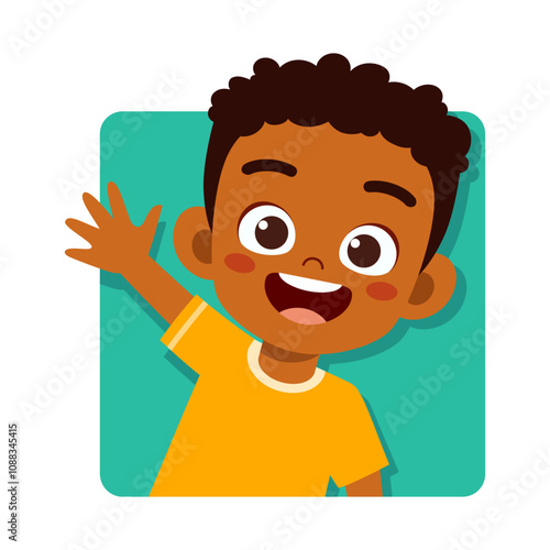 kid happy smile greet and waving hand