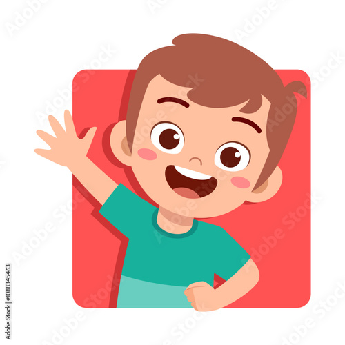 kid happy smile greet and waving hand