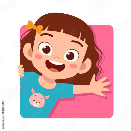 kid happy smile greet and waving hand