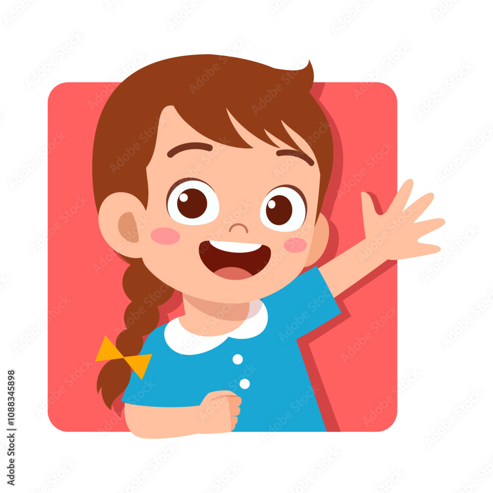 kid happy smile greet and waving hand kid happy smile greet and waving hand