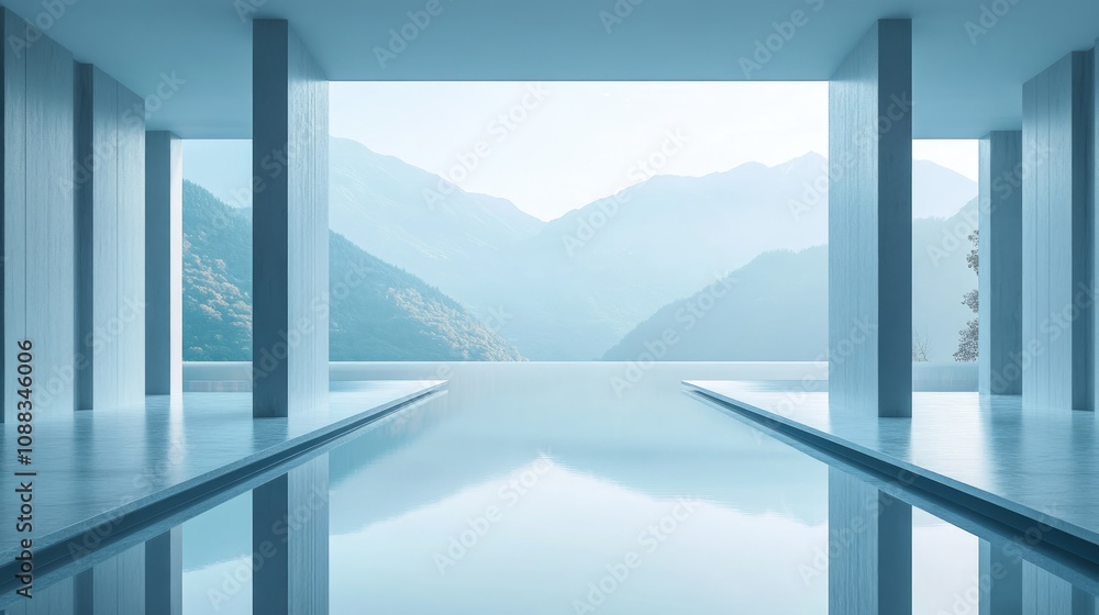 Tranquil minimalist data lake reflecting serene waters, surrounded by elegant geometric structures and soft mountain silhouettes in a calming palette. Tranquil minimalist data lake reflecting serene waters, surrounded by elegant geometric structures and soft mountain silhouettes in a calming palette.