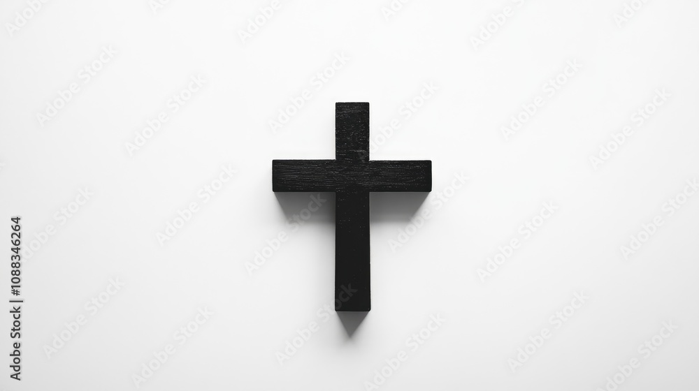 Minimalist Black Cross Centered on White Background Representing Faith, Simplicity, and Spiritual Reflection with Clean Lines and Subtle Shadow Minimalist Black Cross Centered on White Background Representing Faith, Simplicity, and Spiritual Reflection with Clean Lines and Subtle Shadow