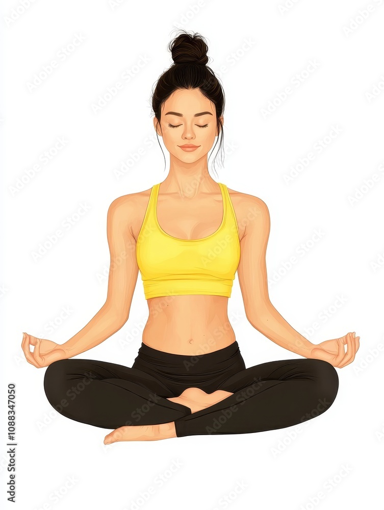 Yoga practice for mindfulness home studio digital illustration calm environment side view wellness concept Yoga practice for mindfulness home studio digital illustration calm environment side view wellness concept