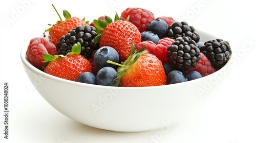 A bowl of vibrant mixed berries including strawberries, blueberries, raspberries