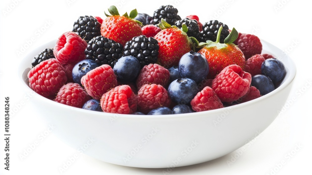 A bowl of vibrant mixed berries including strawberries, blueberries, raspberries A bowl of vibrant mixed berries including strawberries, blueberries, raspberries