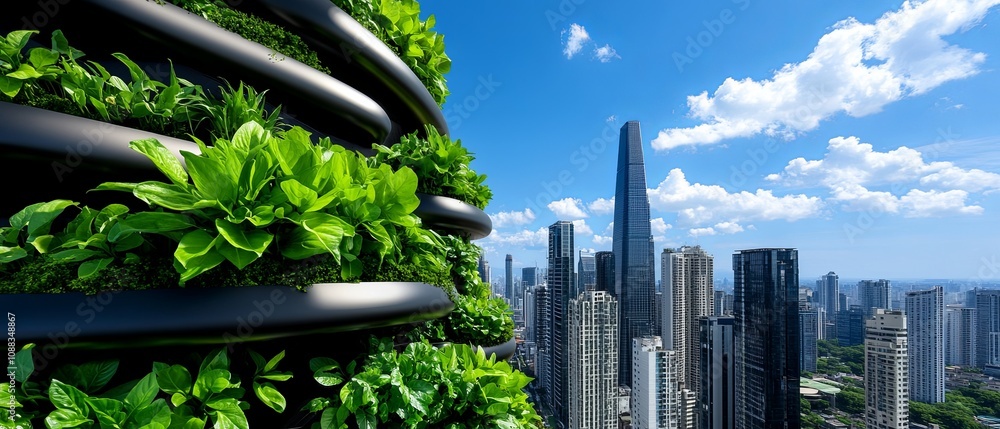 Fototapeta premium Urban Skyline with Organic Plant Growth