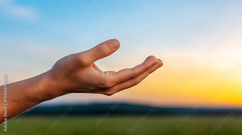 Hand in Mudra Pose Against Scenic Background Hand in Mudra Pose Against Scenic Background