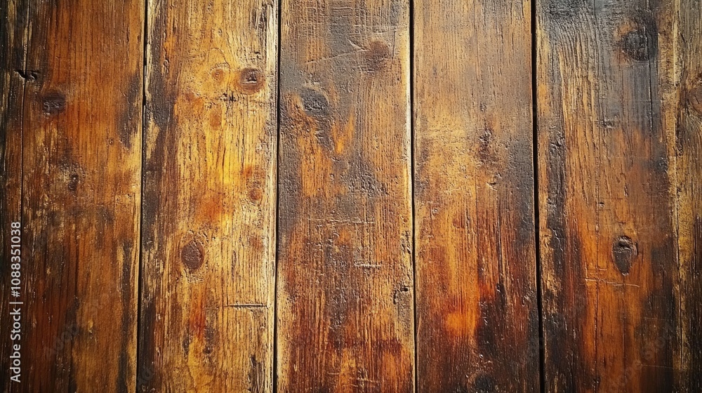 Fototapeta premium Rustic dark brown wooden planks with distressed texture, perfect for backgrounds in wall, floor, or table designs, ideal for grunge aesthetics.