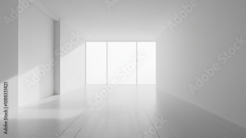 Wallpaper Mural Spacious minimalist white room with wooden flooring and a large window, perfect for interior design projects or product presentations. Torontodigital.ca