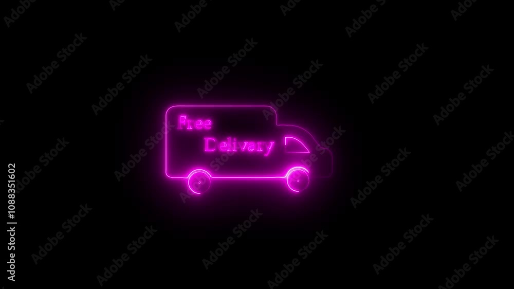 Glowing neon line Free delivery service icon isolated on black background. Free shipping. 24 hour and fast delivery. Glowing neon line Free delivery service icon isolated on black background. Free shipping. 24 hour and fast delivery.