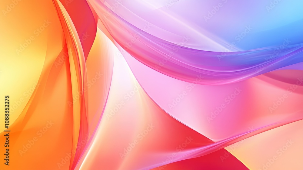 Fototapeta premium Vibrant abstract background showcasing flowing curves and layered hues of orange, pink, and blue in a fractal-inspired design.
