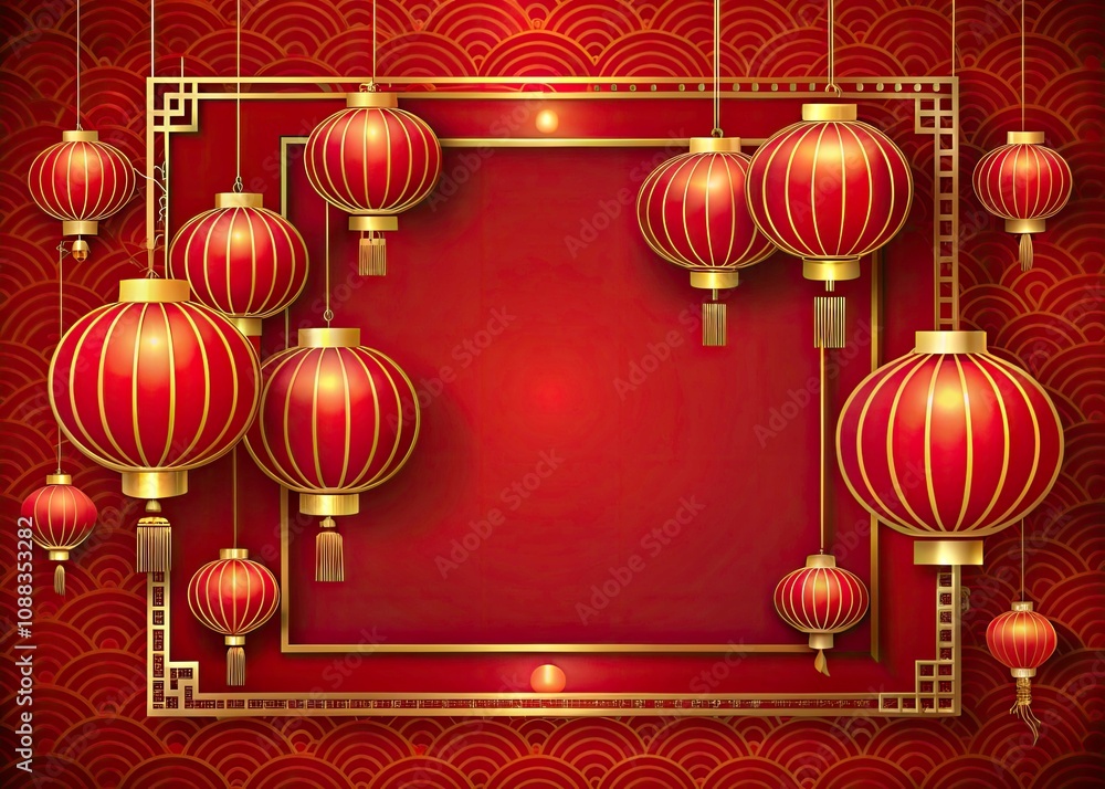 Contemporary Chinese New Year Banner with Red and Gold Lanterns for Festive Celebrations, Ideal for Invitations, Greetings, and Social Media Posts Contemporary Chinese New Year Banner with Red and Gold Lanterns for Festive Celebrations, Ideal for Invitations, Greetings, and Social Media Posts