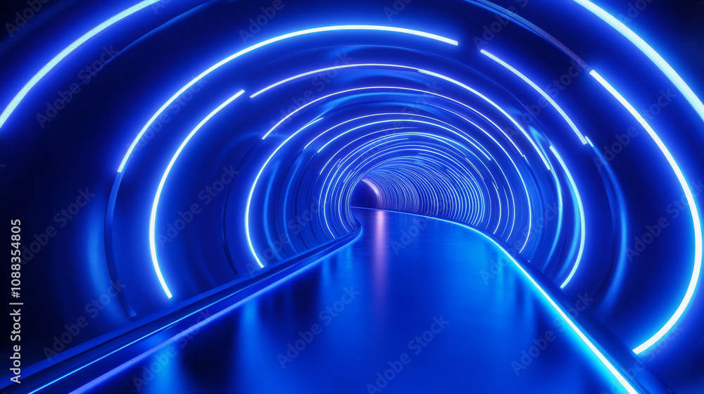 A looping 3D animation of a blue, neon-lit tunnel. It's like a virtual club scene. A looping 3D animation of a blue, neon-lit tunnel. It's like a virtual club scene.