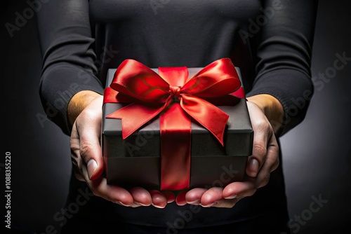 Elegant Black Gift Box with Red Ribbon - Perfect for Black Friday Promotions and Holiday Sales, Capturing the Spirit of Gifting and Celebration in Silhouette Photography