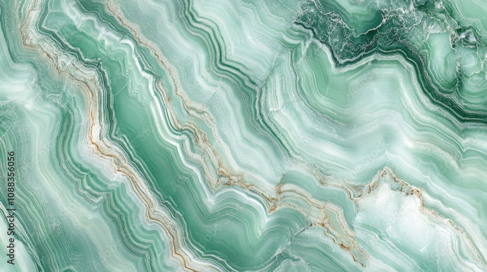 Obraz premium Smooth green marble texture on a light green background with flowing patterns and subtle golden veins enhancing its natural elegance.