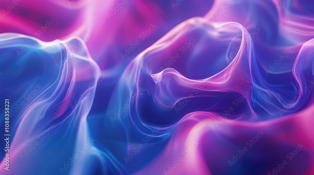 Vibrant abstract background showcasing a mesmerizing blend of purple and blue fluid waves, perfect for technology-themed designs and presentations. Vibrant abstract background showcasing a mesmerizing blend of purple and blue fluid waves, perfect for technology-themed designs and presentations.