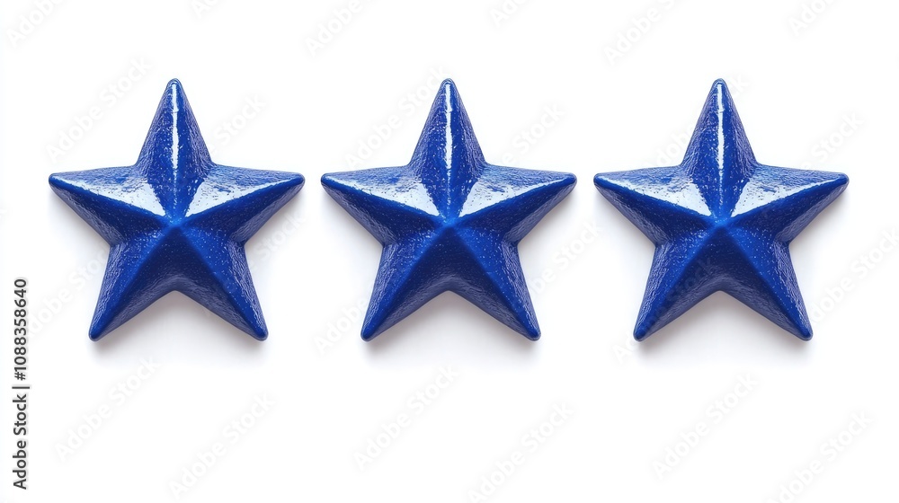 Five shiny blue stars arranged in a row, symbolizing product ratings for digital applications and online reviews. Five shiny blue stars arranged in a row, symbolizing product ratings for digital applications and online reviews.